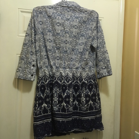 Lands End Blue Boho Shirt Tunic Shirt Button Dress - Picture 6 of 8